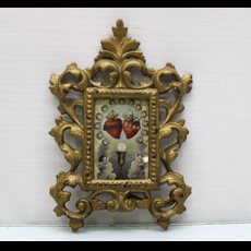 Antique Framed Immaculate/Sacred Heart Holy Card SKU C050-036